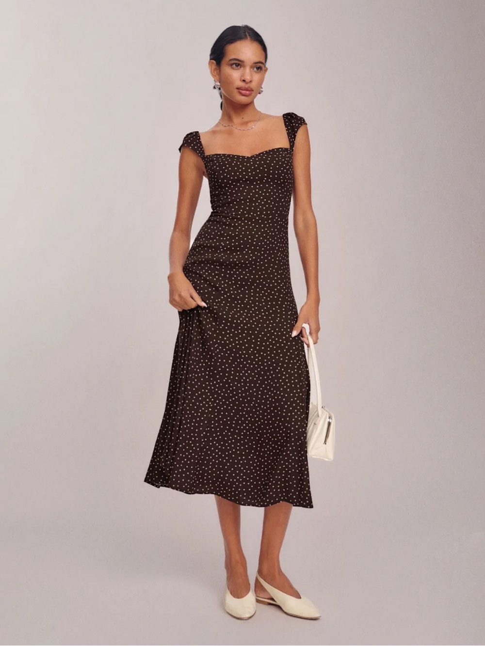 Reformation Bryson Midi Dress Brown in Colette Dot Size 8